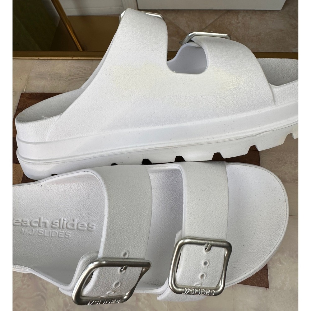 J/Slides NWOT Beach Slides Size 7 White Platform Double Buckle Sandals - Picture 10 of 10